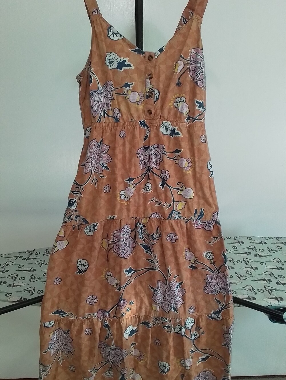 Sonoma Sleeveless Floral Tiered Dress in Rust